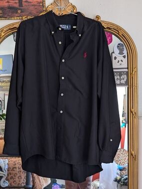 Polo by Ralph Lauren Black Button Down With Red Polo Logo - XL